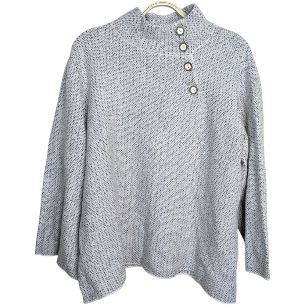 Habitat Tweed Sweater XL Gray Mock Neck Pullover Long Sleeve Textured Button - Picture 9 of 9